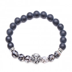 8mm Zinc Alloy Onyx Stone Expandable Beaded Lion Bracelet